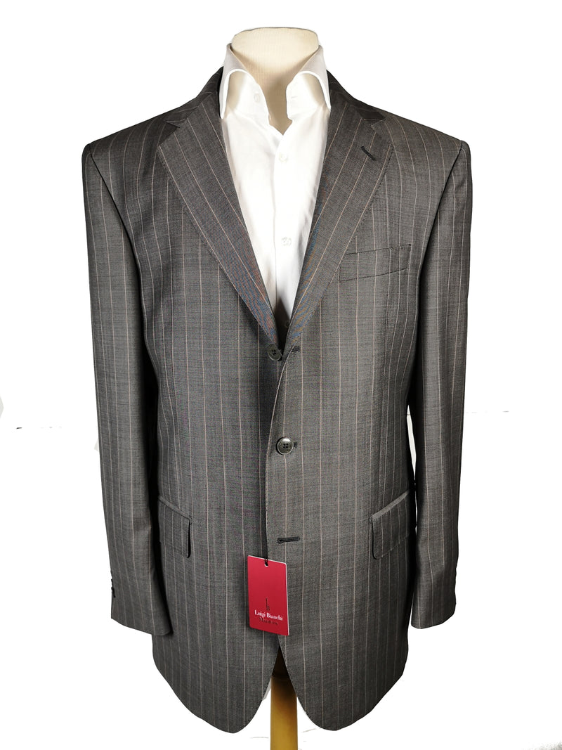 Luigi Bianchi Suit 40R Sharksin Grey Striped 3-Button 150's Wool