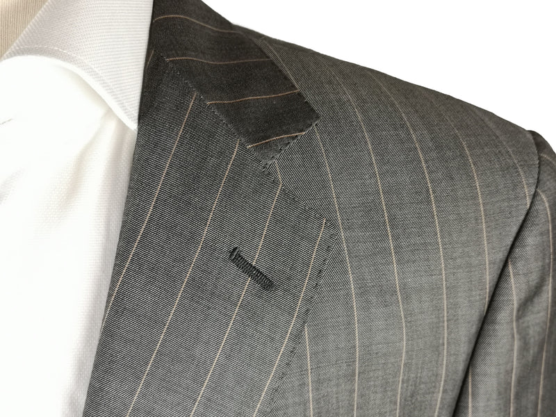 Luigi Bianchi Suit 40R Sharksin Grey Striped 3-Button 150's Wool
