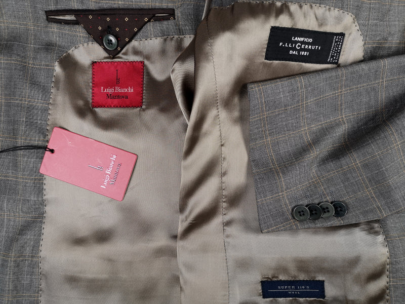 Luigi Bianchi Suit 40R Grey Plaid 3-Button 110's Wool Cerruti