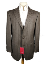 Luigi Bianchi Suit 40R Earthy Grey Striped 3-Button Wool Flannel