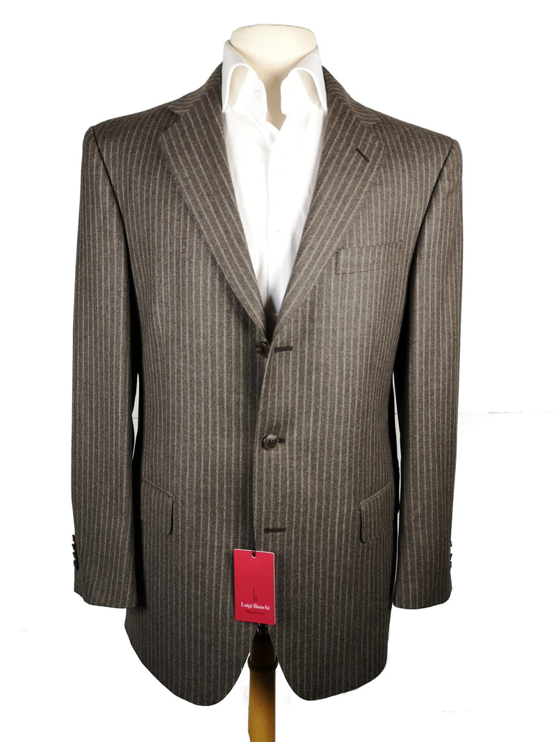 Luigi Bianchi Suit 40R Earthy Grey Striped 3-Button Wool Flannel