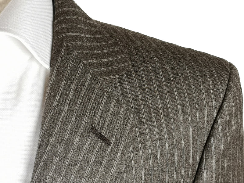 Luigi Bianchi Suit 40R Earthy Grey Striped 3-Button Wool Flannel