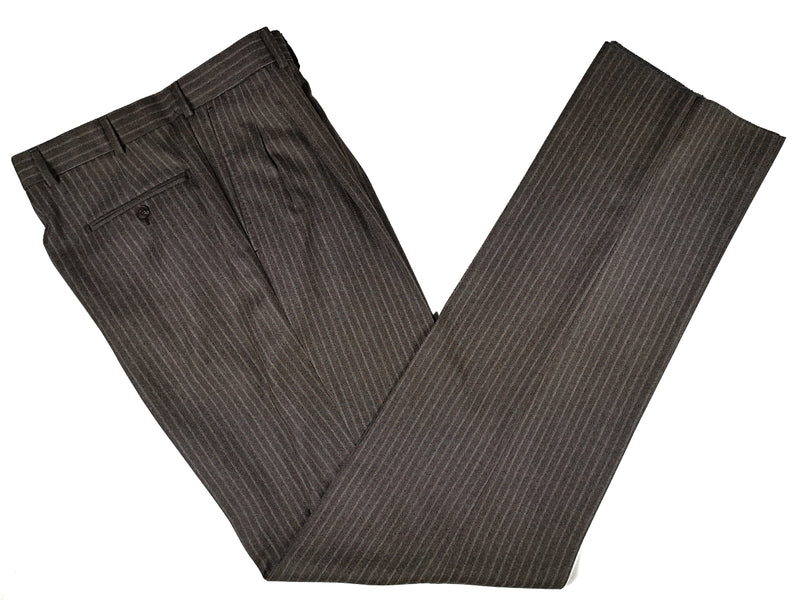 Luigi Bianchi Suit 40R Earthy Grey Striped 3-Button Wool Flannel