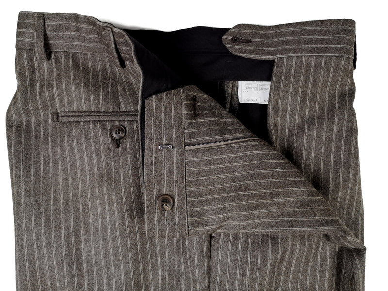 Luigi Bianchi Suit 40R Earthy Grey Striped 3-Button Wool Flannel