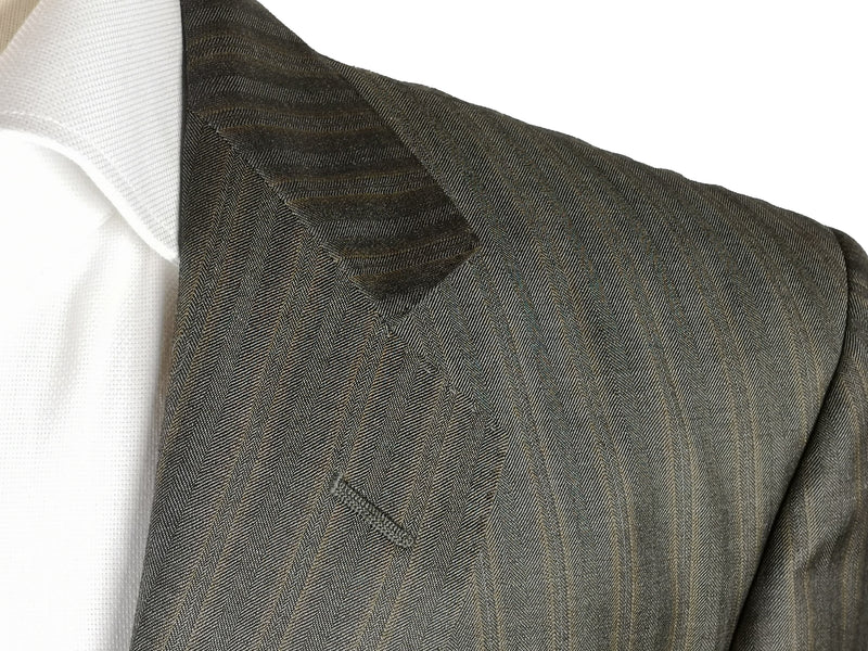 Luigi Bianchi Suit 40R Earthy Grey Herringbone Stripe 3-Button 120's Wool