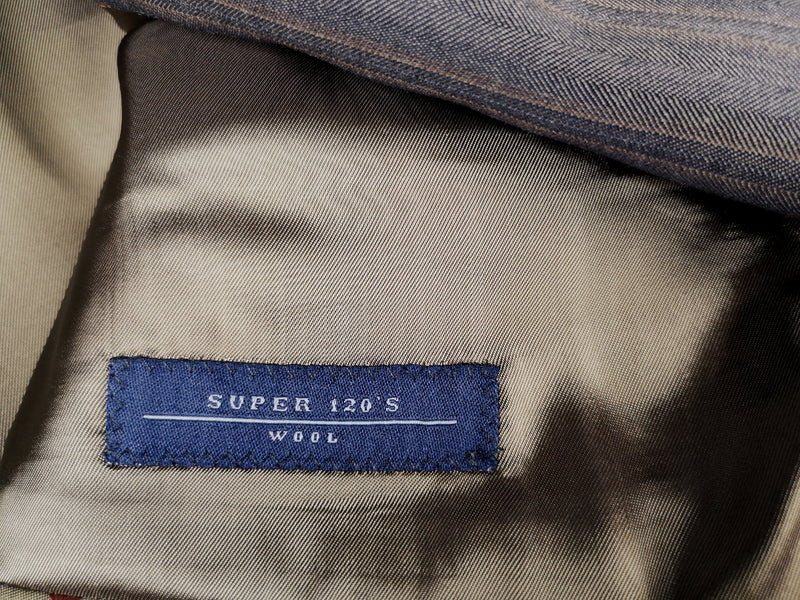 Luigi Bianchi Suit 40R Earthy Grey Herringbone Stripe 3-Button 120's Wool
