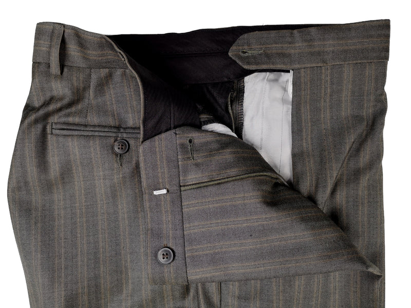 Luigi Bianchi Suit 40R Earthy Grey Herringbone Stripe 3-Button 120's Wool