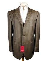 Luigi Bianchi Suit 40R Greyish Brown Striped 3-Button 110's Wool