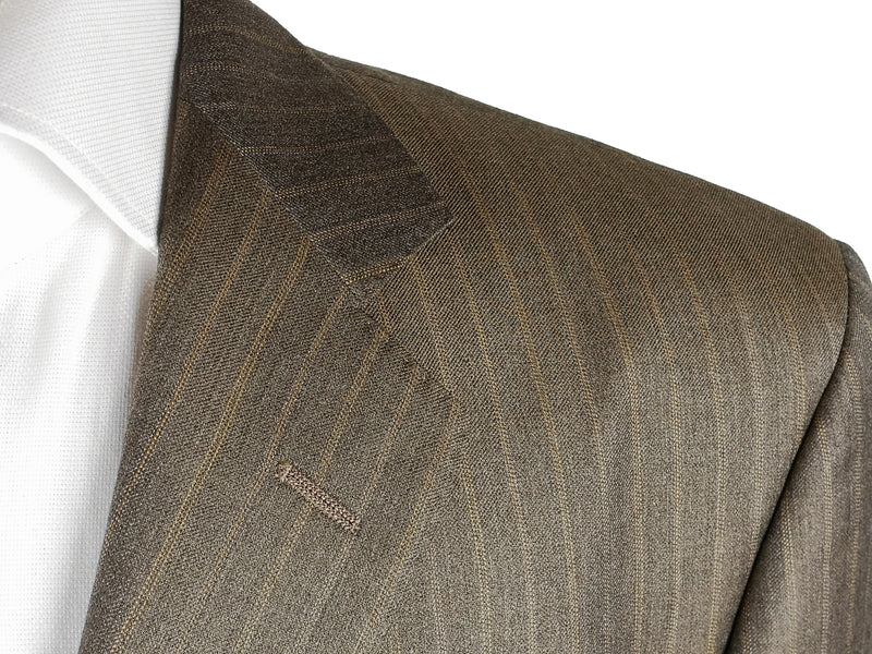 Luigi Bianchi Suit 40R Greyish Brown Striped 3-Button 110's Wool