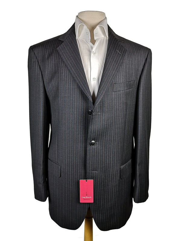 Luigi Bianchi Suit 40R Charcoal White/Blue Striped 3-Button 140's Wool
