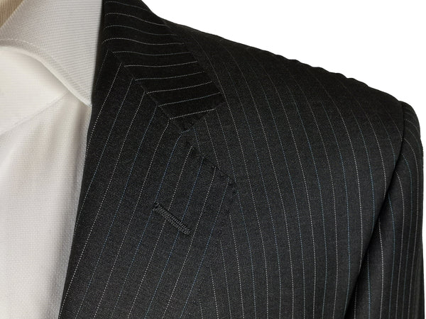 Luigi Bianchi Suit 40R Charcoal White/Blue Striped 3-Button 140's Wool
