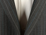 Luigi Bianchi Suit 40R Charcoal White/Blue Striped 3-Button 140's Wool