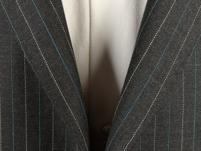 Luigi Bianchi Suit 40R Charcoal White/Blue Striped 3-Button 140's Wool