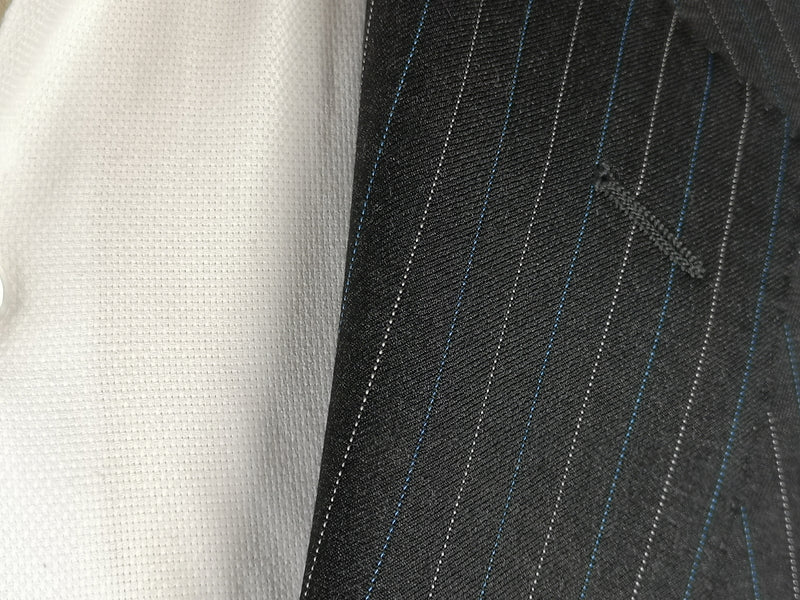 Luigi Bianchi Suit 40R Charcoal White/Blue Striped 3-Button 140's Wool