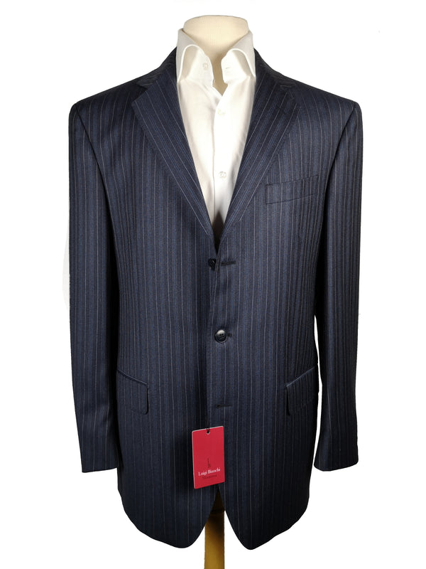 Luigi Bianchi Suit 40R Heather Blue-Grey Striped 3-Button 130's Wool