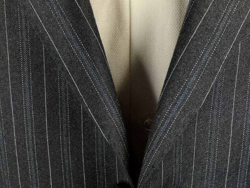 Luigi Bianchi Suit 40R Heather Blue-Grey Striped 3-Button 130's Wool
