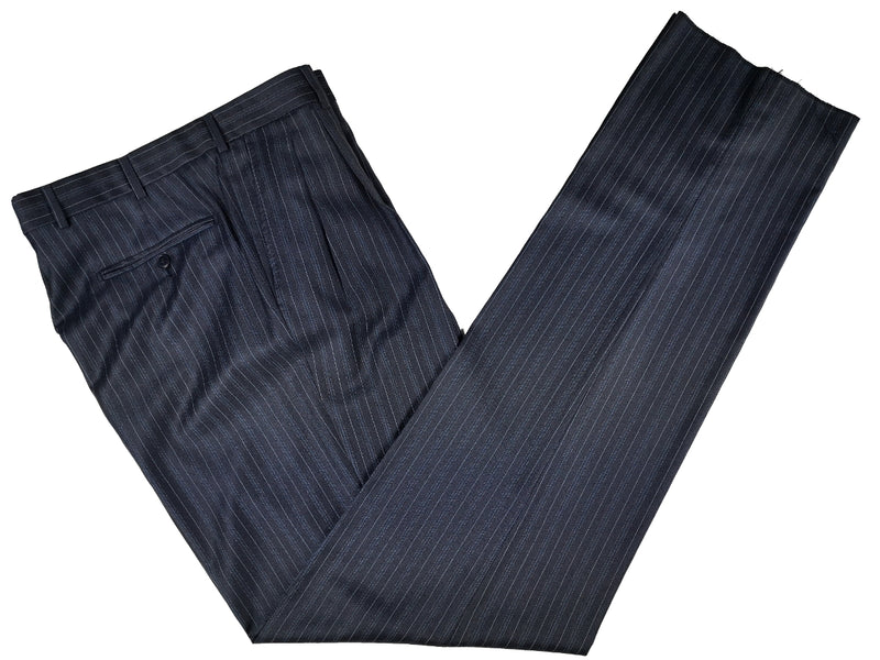 Luigi Bianchi Suit 40R Heather Blue-Grey Striped 3-Button 130's Wool