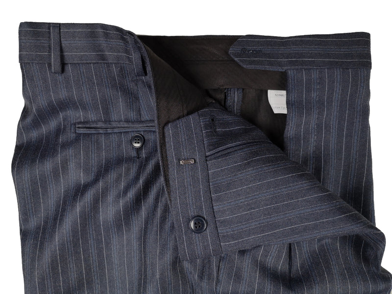 Luigi Bianchi Suit 40R Heather Blue-Grey Striped 3-Button 130's Wool