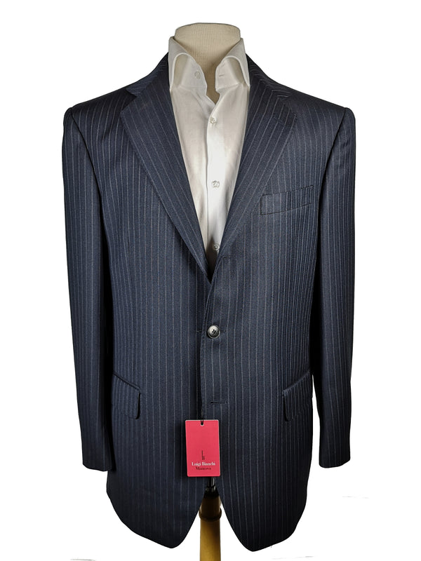 Luigi Bianchi Suit 40R Navy Blue Twin Striped 3-Button Wool Delfino