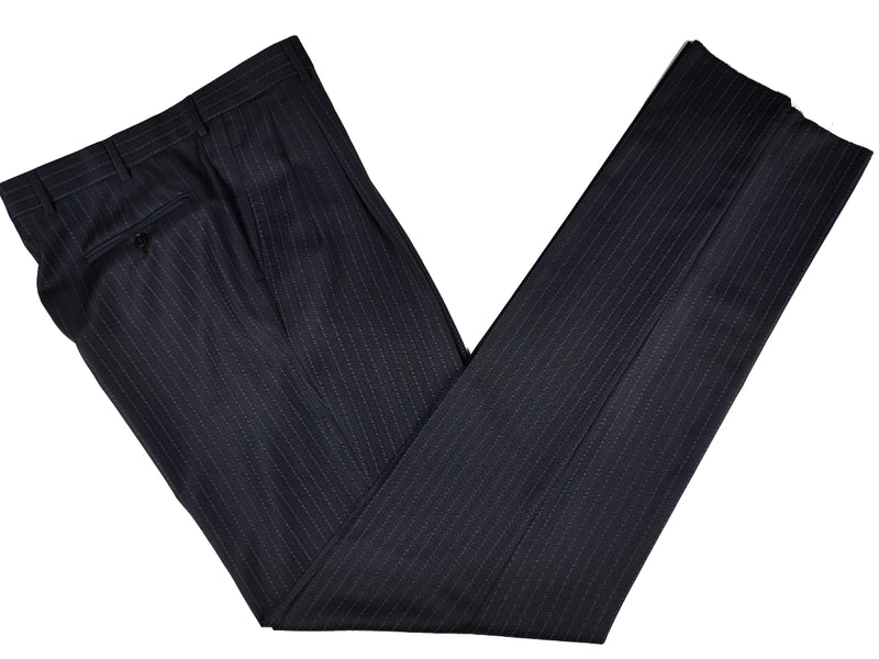 Luigi Bianchi Suit 40R Navy Blue Twin Striped 3-Button Wool Delfino