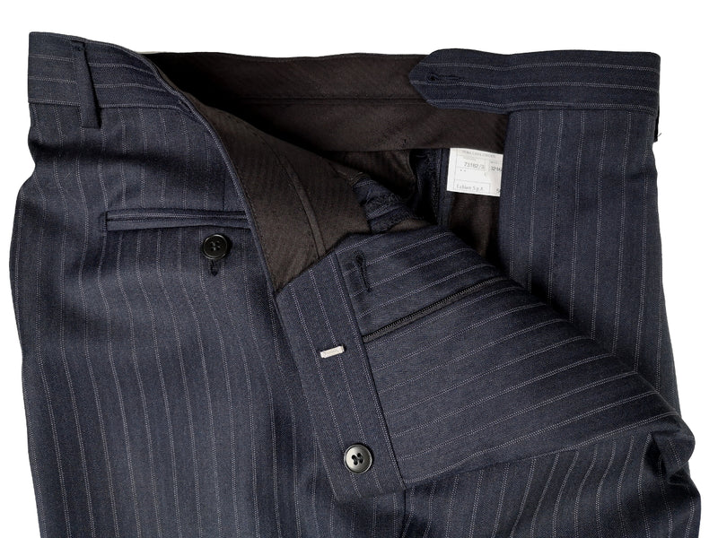 Luigi Bianchi Suit 40R Navy Blue Twin Striped 3-Button Wool Delfino