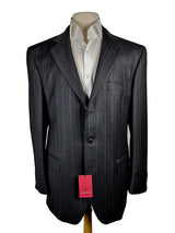 Luigi Bianchi Suit 40R Charcoal Blue Stripes 3-Button Wool Zegna