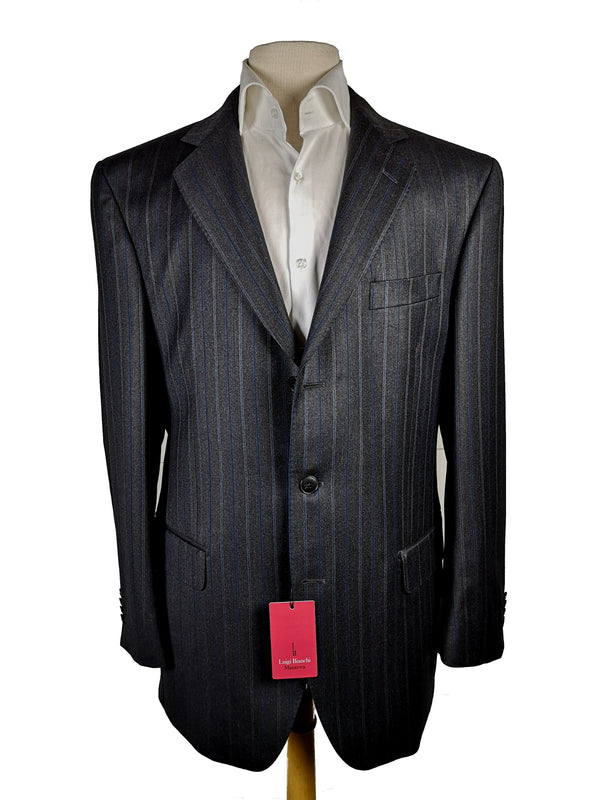 Luigi Bianchi Suit 40R Charcoal Blue Stripes 3-Button Wool Zegna