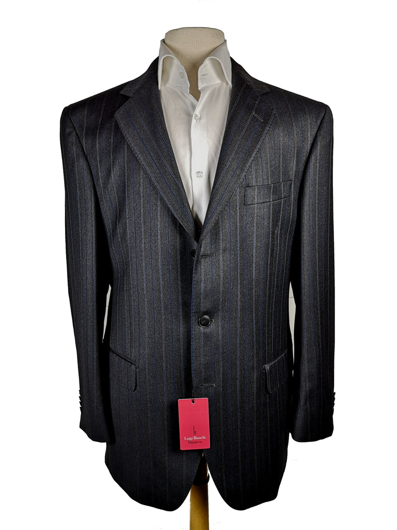 Luigi Bianchi Suit 40R Charcoal Blue Stripes 3-Button Wool Zegna