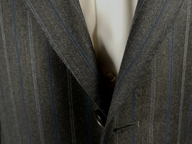 Luigi Bianchi Suit 40R Charcoal Blue Stripes 3-Button Wool Zegna
