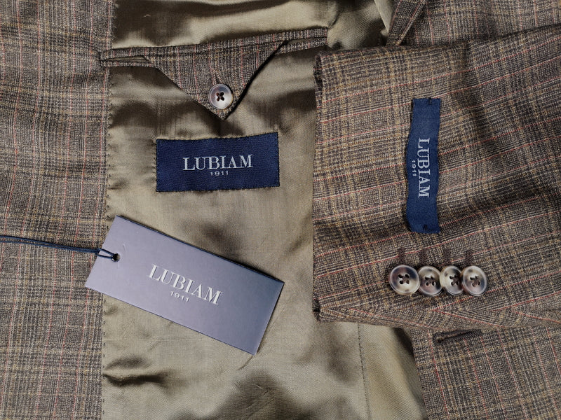 Luigi Bianchi Lubiam Suit 40R Brown Plaid 3-Button Wool
