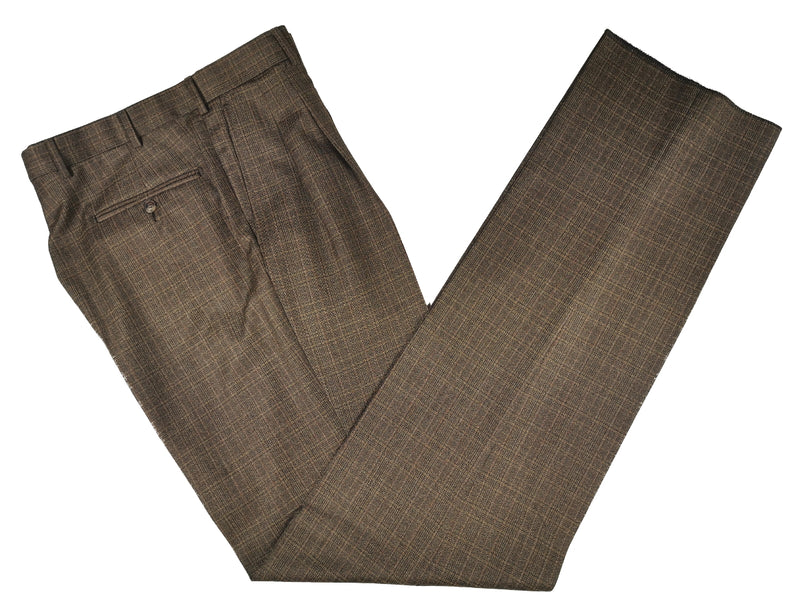 Luigi Bianchi Lubiam Suit 40R Brown Plaid 3-Button Wool