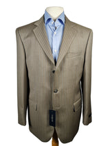 Luigi Bianchi Suit 40R Light Cocoa Brown Striped 3-Button 140's Wool