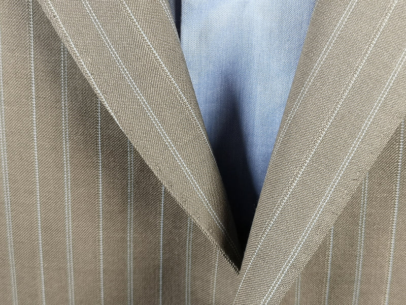 Luigi Bianchi Suit 40R Light Cocoa Brown Striped 3-Button 140's Wool