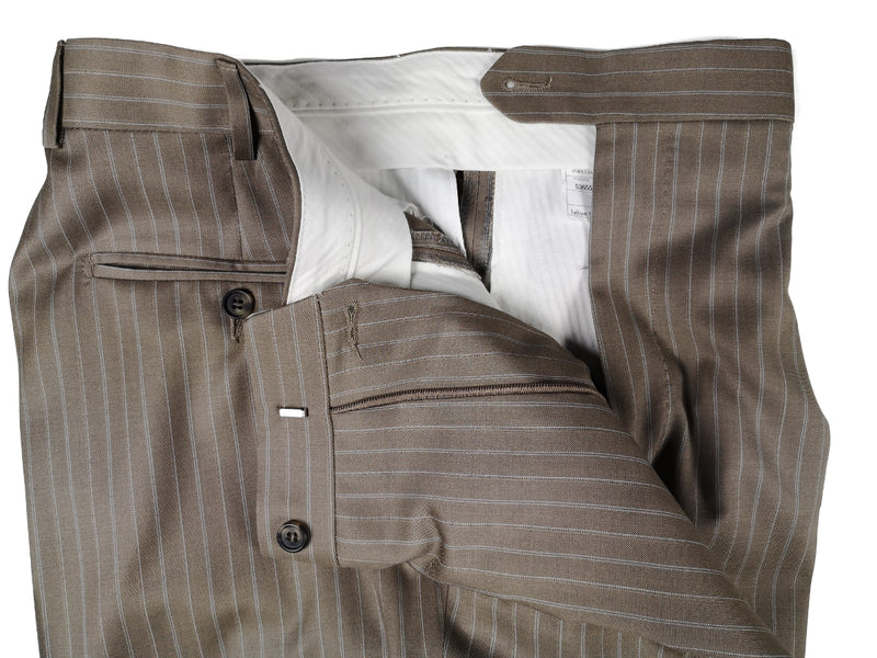 Luigi Bianchi Suit 40R Light Cocoa Brown Striped 3-Button 140's Wool