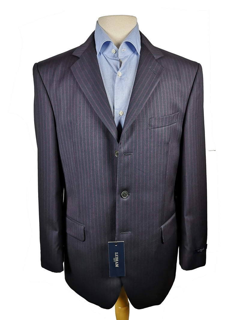 Luigi Bianchi Lubiam Suit 40R Black Purple Striped 3-Button 120's Wool