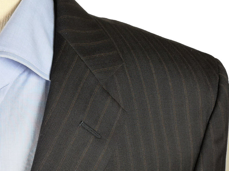 Luigi Bianchi LUBIAM Suit 40R Soft Black Brown Stripes 3-Button 120's Wool