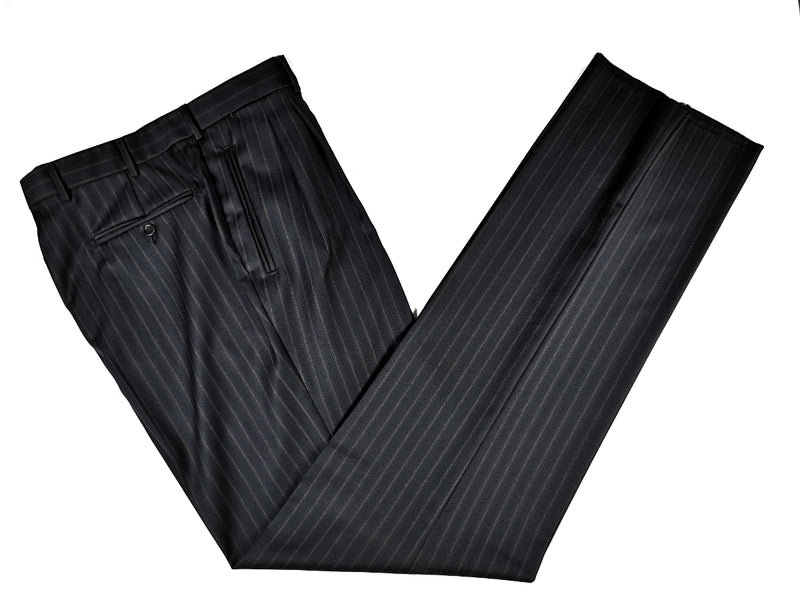 Luigi Bianchi LUBIAM Suit 40R Soft Black Brown Stripes 3-Button 120's Wool