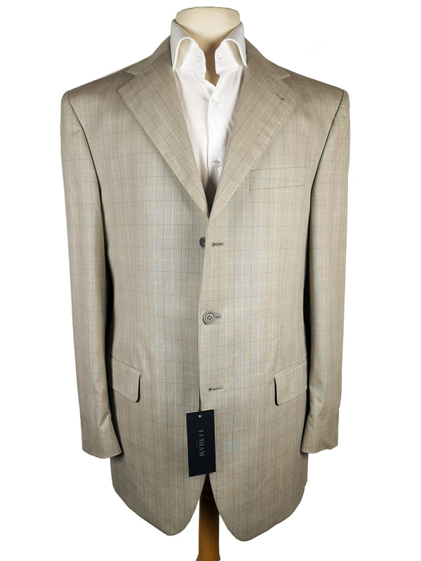 Luigi Bianchi LUBIAM Suit 40L Light Beige Grid Plaid 3-Button Cotton Stretch