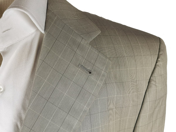 Luigi Bianchi LUBIAM Suit 40L Light Beige Grid Plaid 3-Button Cotton Stretch