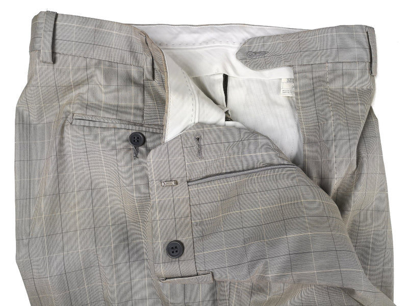 Luigi Bianchi LUBIAM Suit 40L Light Beige Grid Plaid 3-Button Cotton Stretch