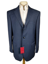 Luigi Bianchi Suit 41R Mid Blue Stripes 3-Button 110's Wool