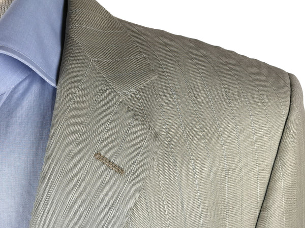 Luigi Bianchi Lubiam Suit 42R Light Greyish Beige Striped 3-button 110's Wool