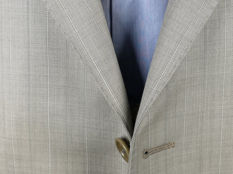 Luigi Bianchi Lubiam Suit 42R Light Greyish Beige Striped 3-button 110's Wool