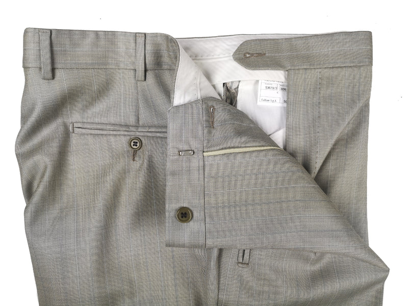 Luigi Bianchi Lubiam Suit 42R Light Greyish Beige Striped 3-button 110's Wool