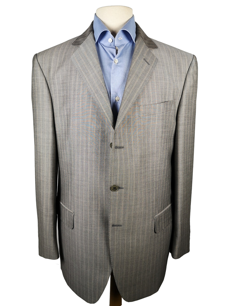 Luigi Bianchi Lubiam Suit 42R Taupe Grey Striped 3-button Wool/Mohair