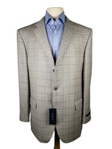 Luigi Bianchi Lubiam Suit 42R Black/White Beige Plaid 3-button Merino Wool