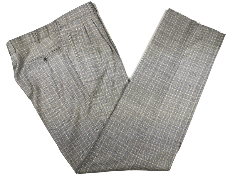 Luigi Bianchi Lubiam Suit 42R Black/White Beige Plaid 3-button Merino Wool