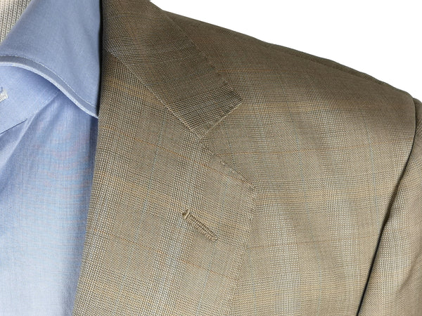 Luigi Bianchi Suit 42R Tan Plaid 3-button 120's Wool