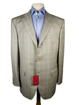 Luigi Bianchi Suit 42R Light Taupe Grey Windowpane Plaid 3-button 110's Wool