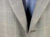 Luigi Bianchi Suit 42R Light Taupe Grey Windowpane Plaid 3-button 110's Wool